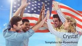  Presentation with american flag - Amazing presentation design having hands against fluttering american flag backdrop and a light blue colored foreground