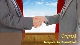  Presentation with stage curtains - PPT theme consisting of hands against stage with red background and a  colored foreground