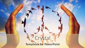  Presentation with birds flying - Amazing theme having hands-and-birds-flying backdrop and a lemonade colored foreground