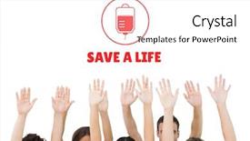  Presentation with blood - Presentation design with hands and blood donation concept background and a white colored foreground