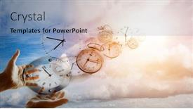  Presentation with sky - Cool new presentation theme with hands-and-clocks-in-sky backdrop and a light blue colored foreground