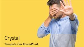  Presentation with isolated paw prints over white - Colorful presentation theme enhanced with hands and doing stop gesture backdrop and a yellow colored foreground