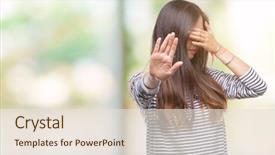  Presentation with glasses blurry eye chart - Beautiful PPT theme featuring hands and doing stop gesture backdrop and a lemonade colored foreground