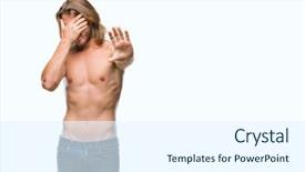  Presentation with long hair man - Presentation featuring hands and doing stop gesture background and a sky blue colored foreground