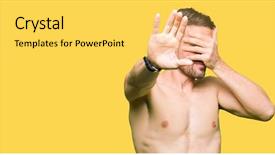  Presentation with guy nude chest - Presentation theme with hands and doing stop gesture background and a yellow colored foreground