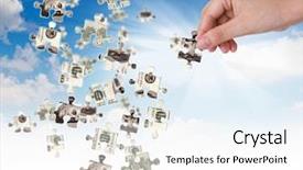  Presentation with puzzle - Presentation theme featuring hands and dollar money puzzle background and a white colored foreground