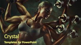  Presentation with super woman women power - PPT layouts having hands and dumbbells super power background and a tawny brown colored foreground