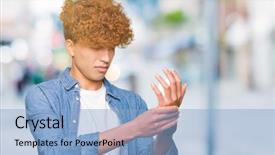  Presentation with afro - Colorful presentation enhanced with hands and fingers arthritis inflammation backdrop and a light blue colored foreground