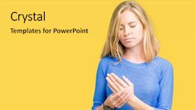 Presentation with arthritis - Beautiful presentation design featuring hands and fingers arthritis inflammation backdrop and a yellow colored foreground