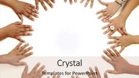  Presentation with children hands - PPT theme enhanced with hands and fingers in circle background and a soft green colored foreground