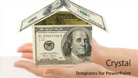  Presentation with white house - Theme having hands and money house isolated background and a coral colored foreground