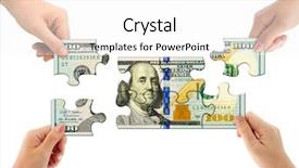  Presentation with money construction - Beautiful presentation design featuring hands and money puzzle isolated backdrop and a white colored foreground