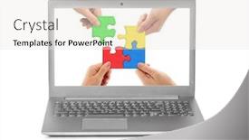 Presentation with puzzle - Audience pleasing theme consisting of hands-and-puzzle-in-computer backdrop and a white colored foreground