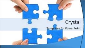  Presentation with puzzle team - Colorful presentation enhanced with hands and puzzle isolated backdrop and a light blue colored foreground