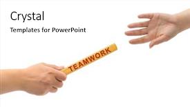 Presentation with teamwork - Audience pleasing slide deck consisting of hands and relay race teamwork backdrop and a white colored foreground