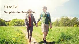  Presentation with tourism hiking - Amazing PPT layouts having hands and walking along country backdrop and a cream colored foreground