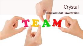  Presentation with helping hand - PPT layouts enhanced with hands and word team - teamwork background and a lemonade colored foreground