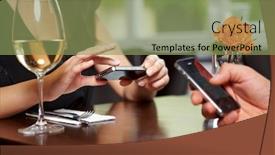  Presentation with cell phones - PPT theme enhanced with hands-are-busy-with-cell background and a seafoam green colored foreground