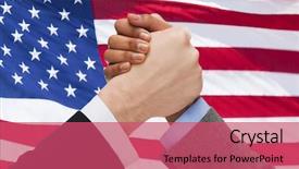  Presentation with american flag - Colorful theme enhanced with hands arm wrestling over america backdrop and a red colored foreground