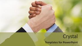  Presentation with business competition - PPT theme having hands arm wrestling over green background and a yellow colored foreground