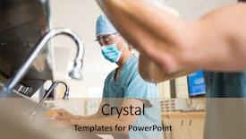  Presentation with hospital safety - Colorful PPT theme enhanced with hands before surgery in hospital backdrop and a coral colored foreground