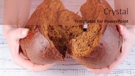  Presentation with gluten free bread on wooden - Beautiful theme featuring hands-breaking-bread-on-wooden backdrop and a red colored foreground