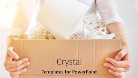  Presentation with moving - Colorful slide set enhanced with hands-carry-full-moving-boxes backdrop and a coral colored foreground