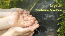  Presentation with clean water - Presentation theme enhanced with hands catching clean falling water background and a tawny brown colored foreground