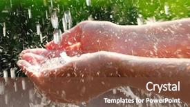  Presentation with rain water falling - Cool new presentation theme with hands catching clean falling water backdrop and a tawny brown colored foreground