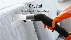  Presentation with cleaning - PPT theme having hands cleaning couch with vacuum background and a sky blue colored foreground