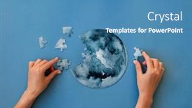  Presentation with jigsaw - Colorful PPT layouts enhanced with hands-collecting-round-jigsaw-puzzle backdrop and a teal colored foreground