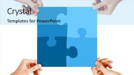  Presentation with collaboration - Slide set featuring hands connecting blue puzzle pieces background and a light blue colored foreground