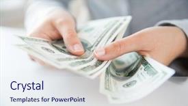  Presentation with hands saving - Amazing presentation theme having hands counting us dollar money backdrop and a sky blue colored foreground