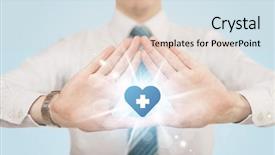  Presentation with medical cross - Amazing PPT theme having hands creating a form backdrop and a lemonade colored foreground