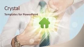  Presentation with green house - Slide deck featuring hands creating a form with shining green house in the center background and a lemonade colored foreground