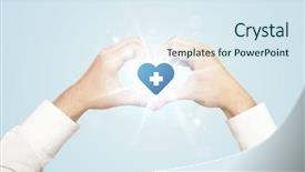  Presentation with medical cross - Slide set with hands creating a form background and a sky blue colored foreground