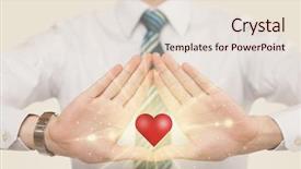  Presentation with shining - Colorful PPT theme enhanced with hands creating a form with shining red heart in the center backdrop and a lemonade colored foreground
