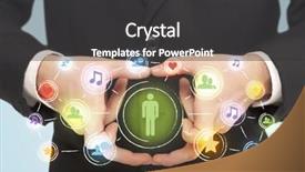  Presentation with social media - Beautiful theme featuring hands creating a form with social media connection in the center backdrop and a dark gray colored foreground