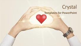  Presentation with shining - Audience pleasing PPT theme consisting of hands creating a form with shining red heart in the center backdrop and a cream colored foreground