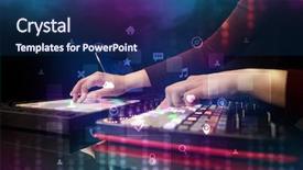  Presentation with adolescent social media - Slide set with controllers - hand mixing music on dj background and a navy blue colored foreground