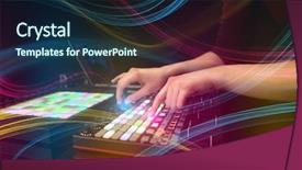  Presentation with colorful music - Beautiful PPT theme featuring controllers - hand mixing music on midi backdrop and a navy blue colored foreground