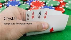  Presentation with playing cards - Presentation theme consisting of hand with playing cards background and a coral colored foreground