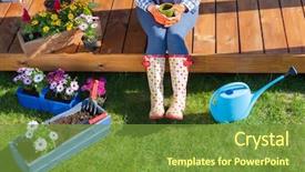  Presentation with boot camp boots - Slide deck featuring pot plants - woman gardener wearing wellington boots background and a tawny brown colored foreground