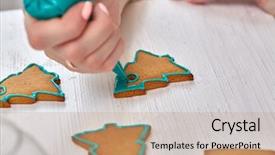  Presentation with christmas holiday gingerbread - Cool new PPT theme with stips - christmas treats handmade cookies confection backdrop and a coral colored foreground