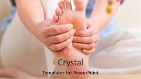  Presentation with zone - Presentation design enhanced with hands doing feet reflexology background and a coral colored foreground