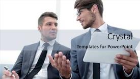  Presentation with office - Presentation theme consisting of hands down meeting - men talking in the office background and a light blue colored foreground