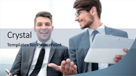  Presentation with coronavirus break fraud - Presentation theme consisting of hands down meeting - men talking in the office background and a teal colored foreground