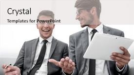  Presentation with spring break for kids - Slide deck consisting of hands down meeting - men talking in the office background and a light gray colored foreground