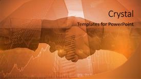  Presentation with shake hand - Slides having hands down meeting - stocks and shares against composite background and a coral colored foreground