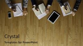  Presentation with hands down - Presentation design with hands down meeting - they got together for discussion background and a coral colored foreground